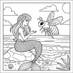 Desenho de Abelha e Sereia para Colorir