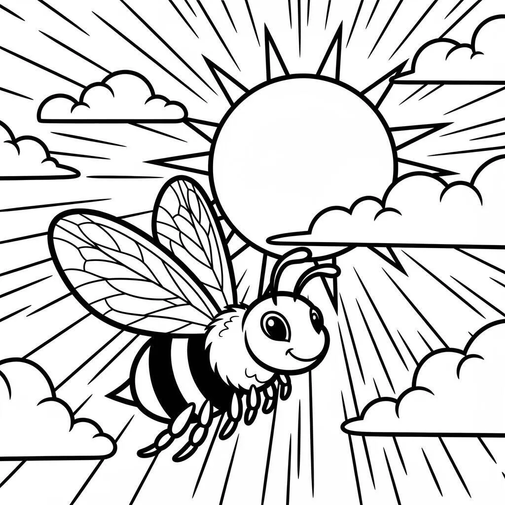 Desenho de Abelha e Sol para Colorir