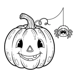 Desenho de Abóbora com Aranha para Colorir