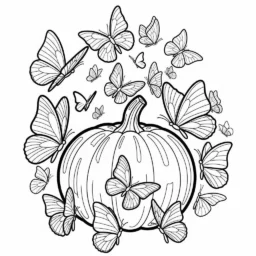 Desenho de Abóbora com Borboletas para Colorir