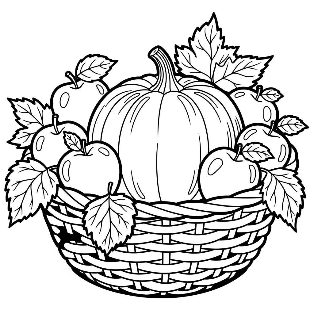 Pagina da colorare di zucca con cesto