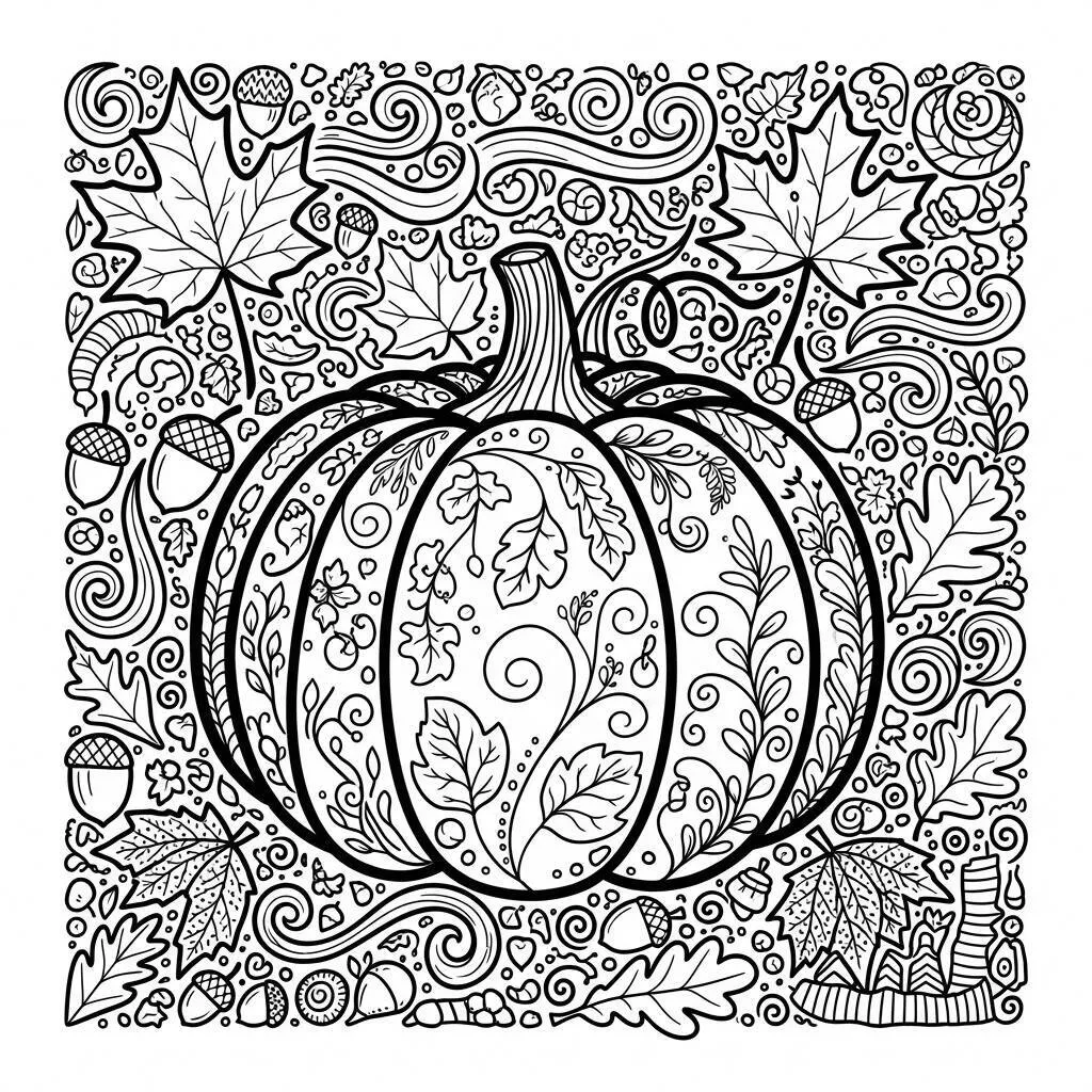 Desenho-de-Abobora-e-Cores-do-Outono-para-Colorir Desenho de Abóbora e Cores do Outono para Colorir