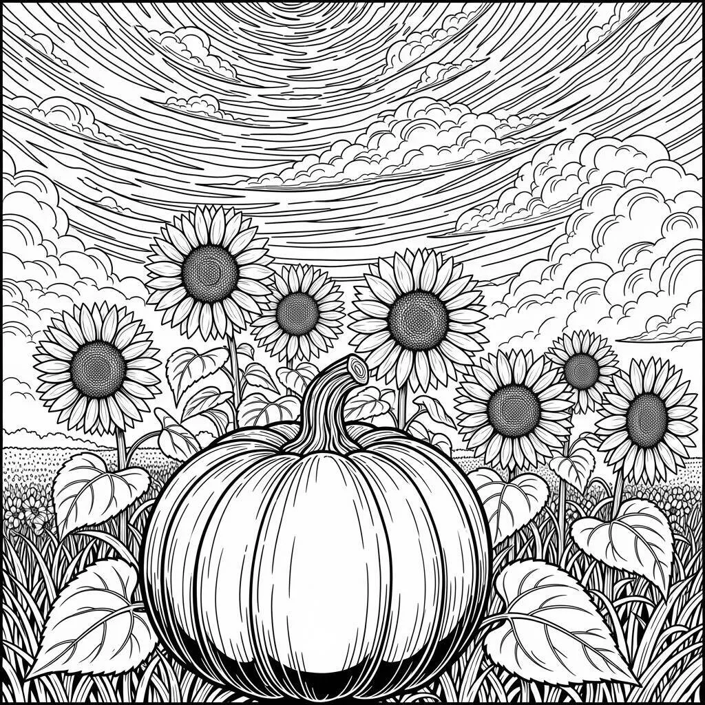 Desenho-de-Abobora-em-um-Campo-para-Colorir Desenho de Abóbora em um Campo para Colorir