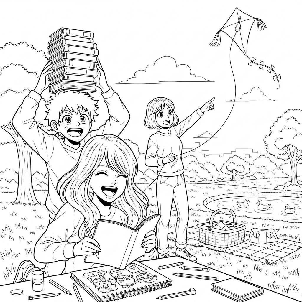 Desenho de Amizade Anime para Colorir