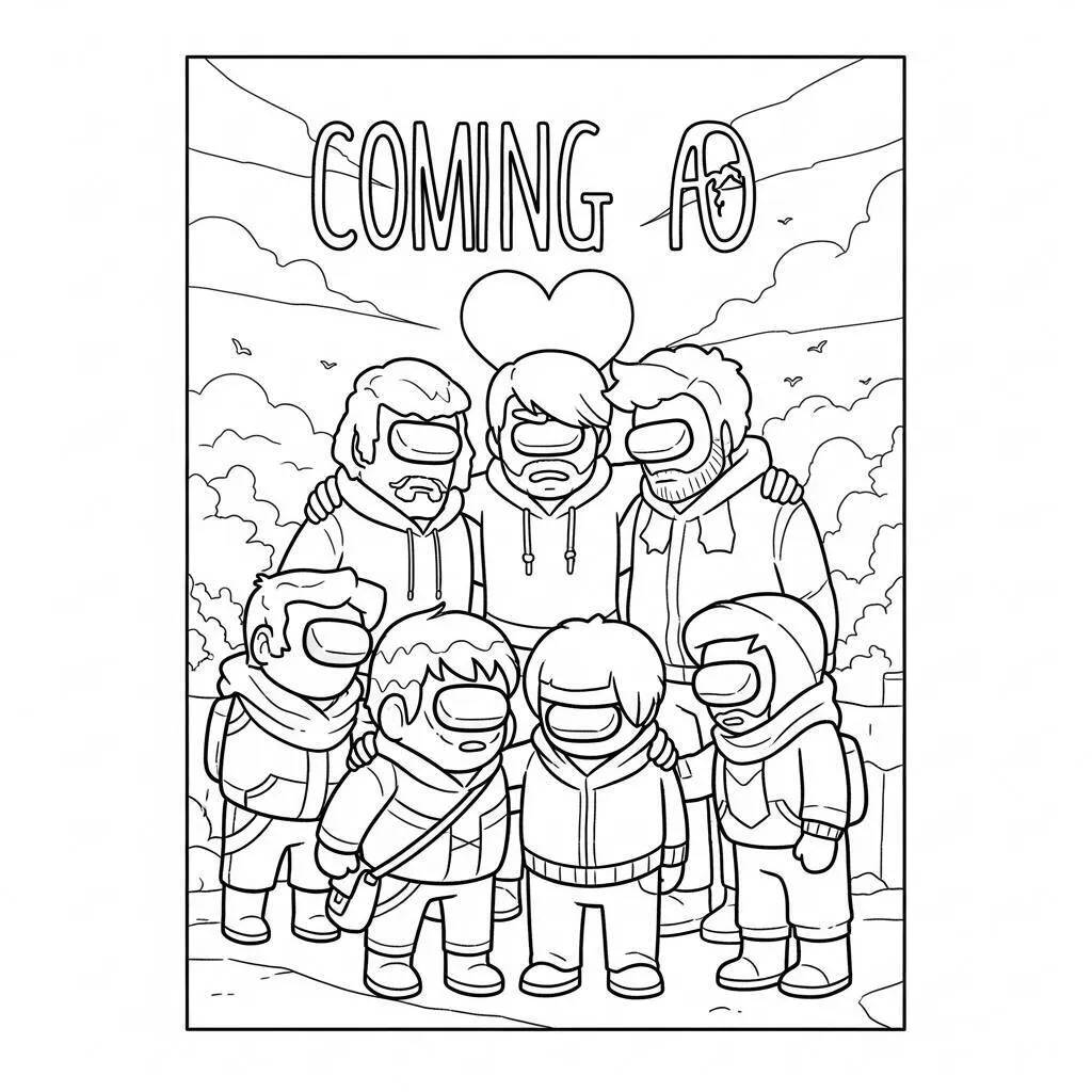 Desenho de Among Us e Amizade para Colorir