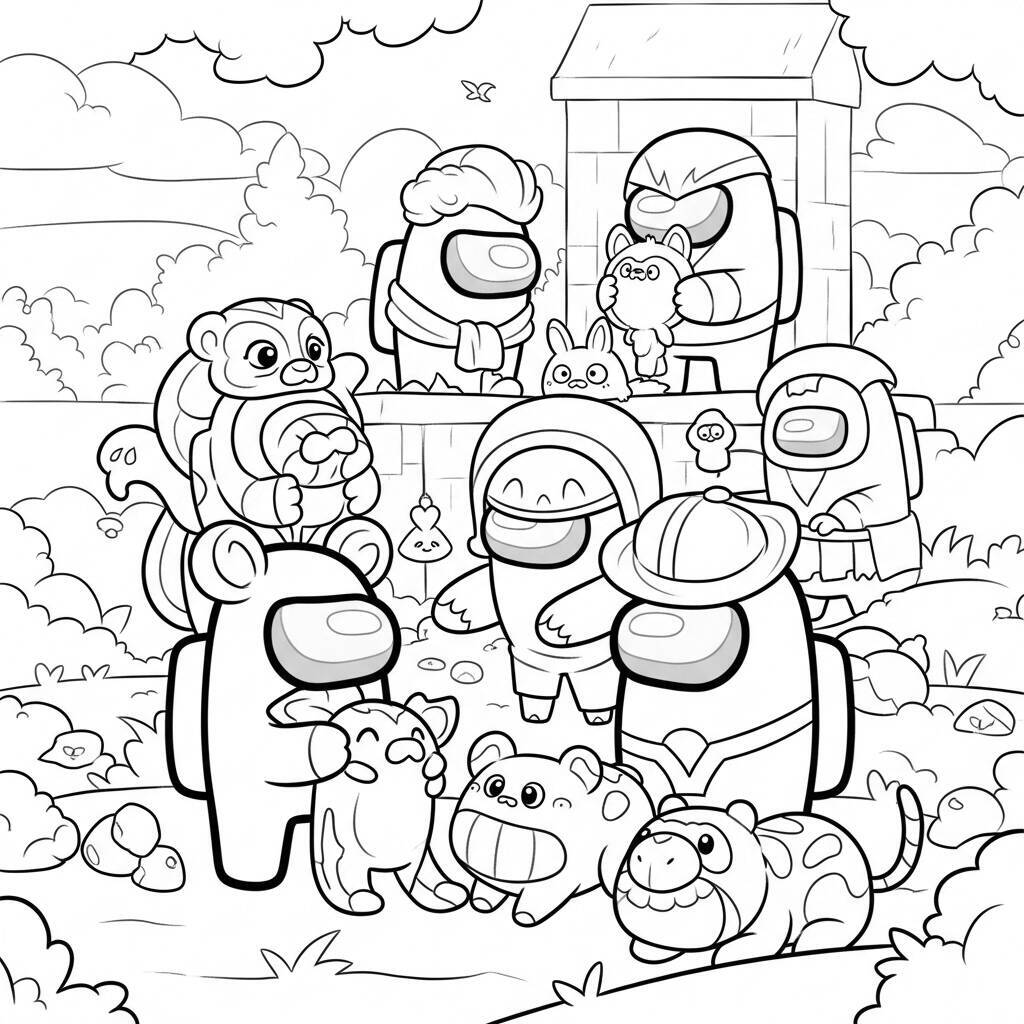 Desenho de Among Us e Animais para Colorir