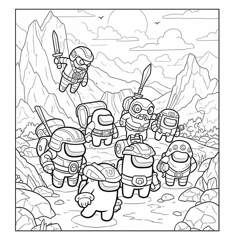 Desenho de Among Us e Aventura para Colorir