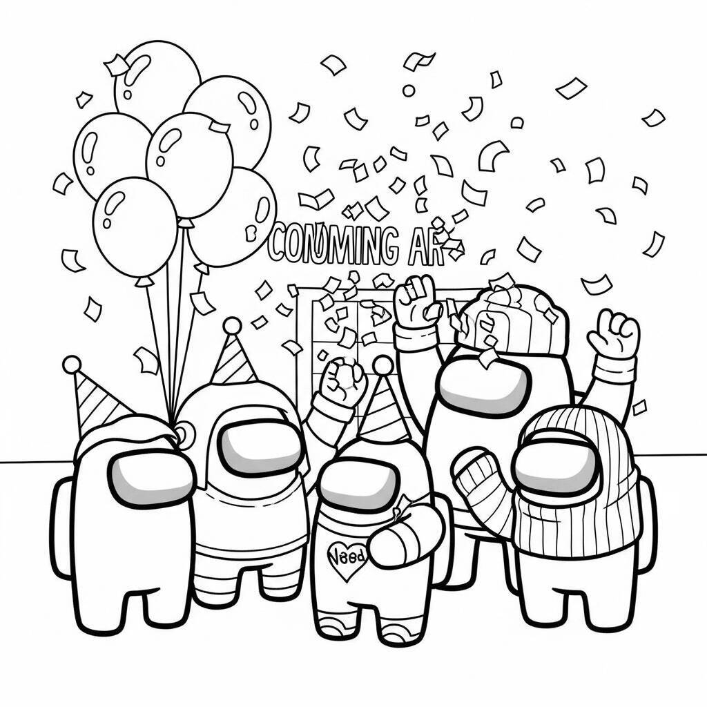 Desenho de Among Us e Festa para Colorir