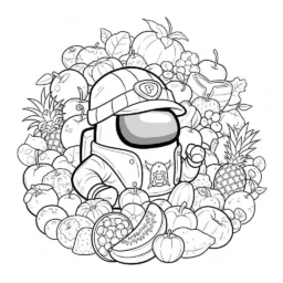 Desenho de Among Us e Frutas para Colorir