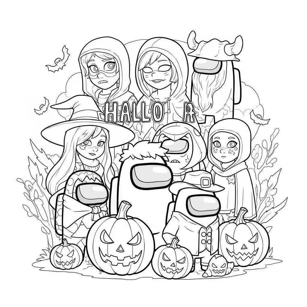 Desenho de Among Us e Halloween para Colorir