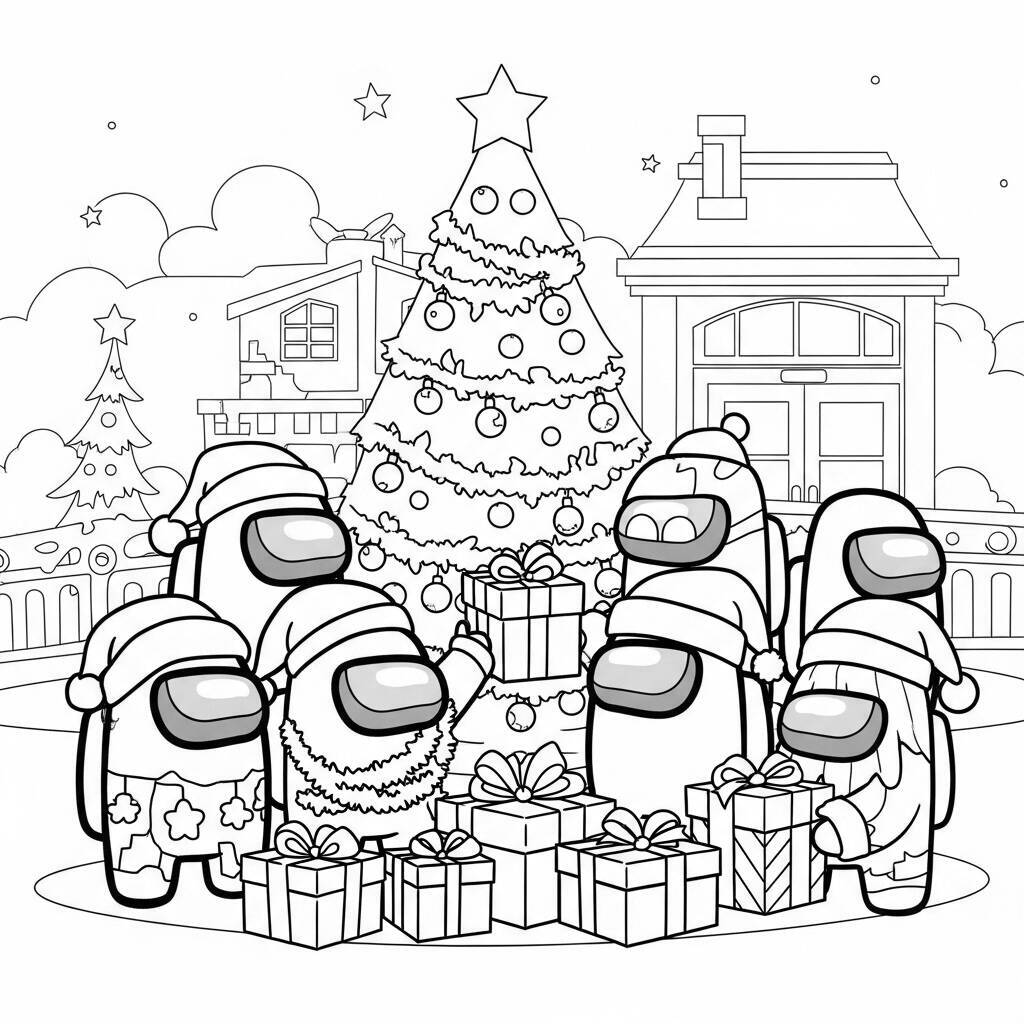 Desenho de Among Us e Natal para Colorir