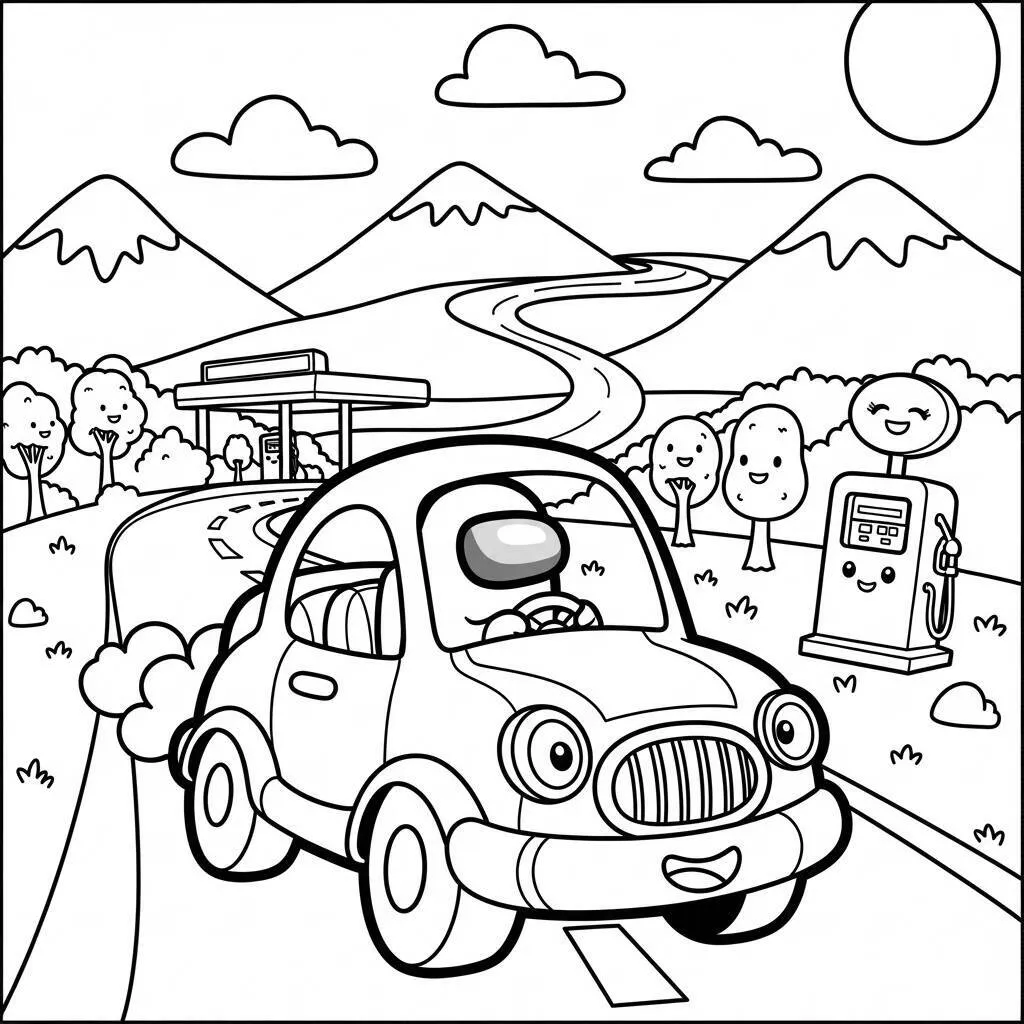 Desenho-de-Among-Us-em-um-Carro-para-Colorir Desenho de Among Us em um Carro para Colorir
