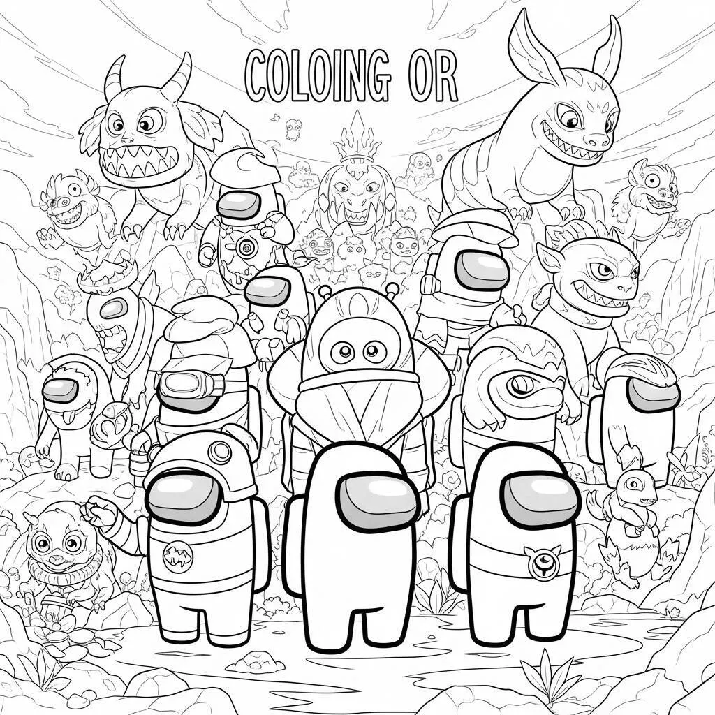 Desenho-de-Among-Us-em-um-Mundo-de-Fantasia-para-Colorir Desenho de Among Us em um Mundo de Fantasia para Colorir