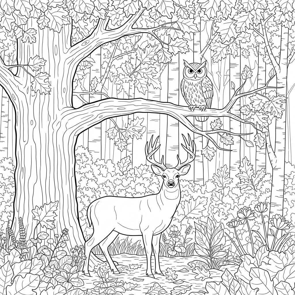 Desenho de Animais Silvestres no Outono para Colorir