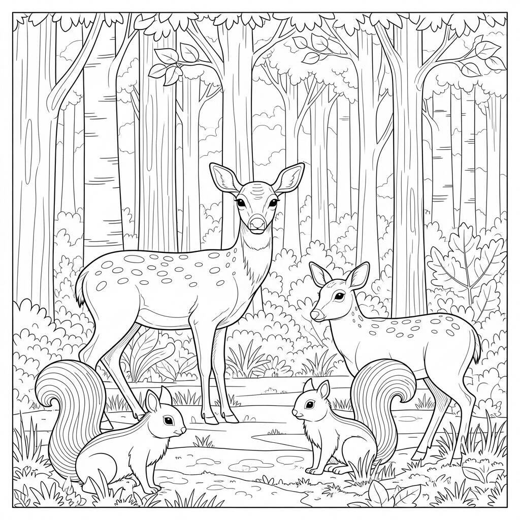 Coloriage Animaux de la forêt en automne