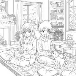 Desenho de Animais de Estimação Anime para Colorir