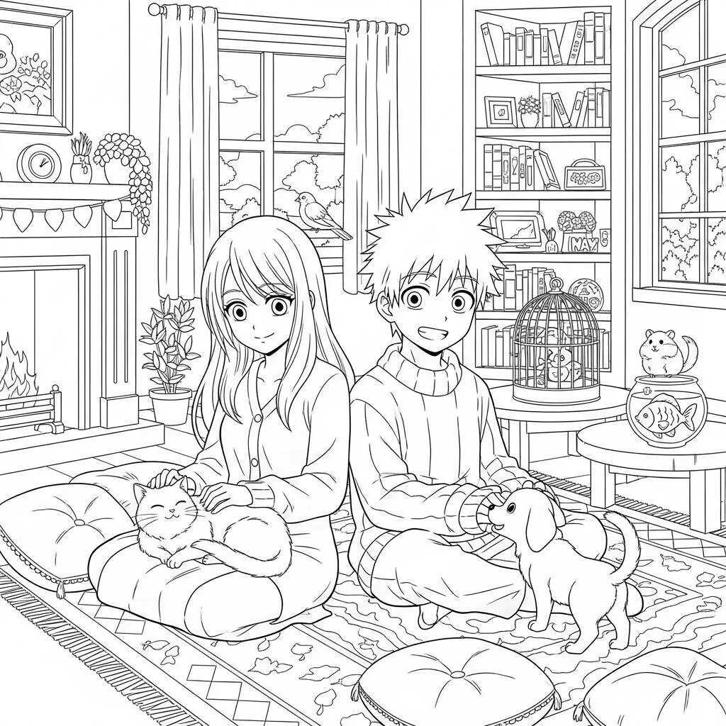 Desenho-de-Animais-de-Estimacao-Anime-para-Colorir Desenho de Animais de Estimação Anime para Colorir