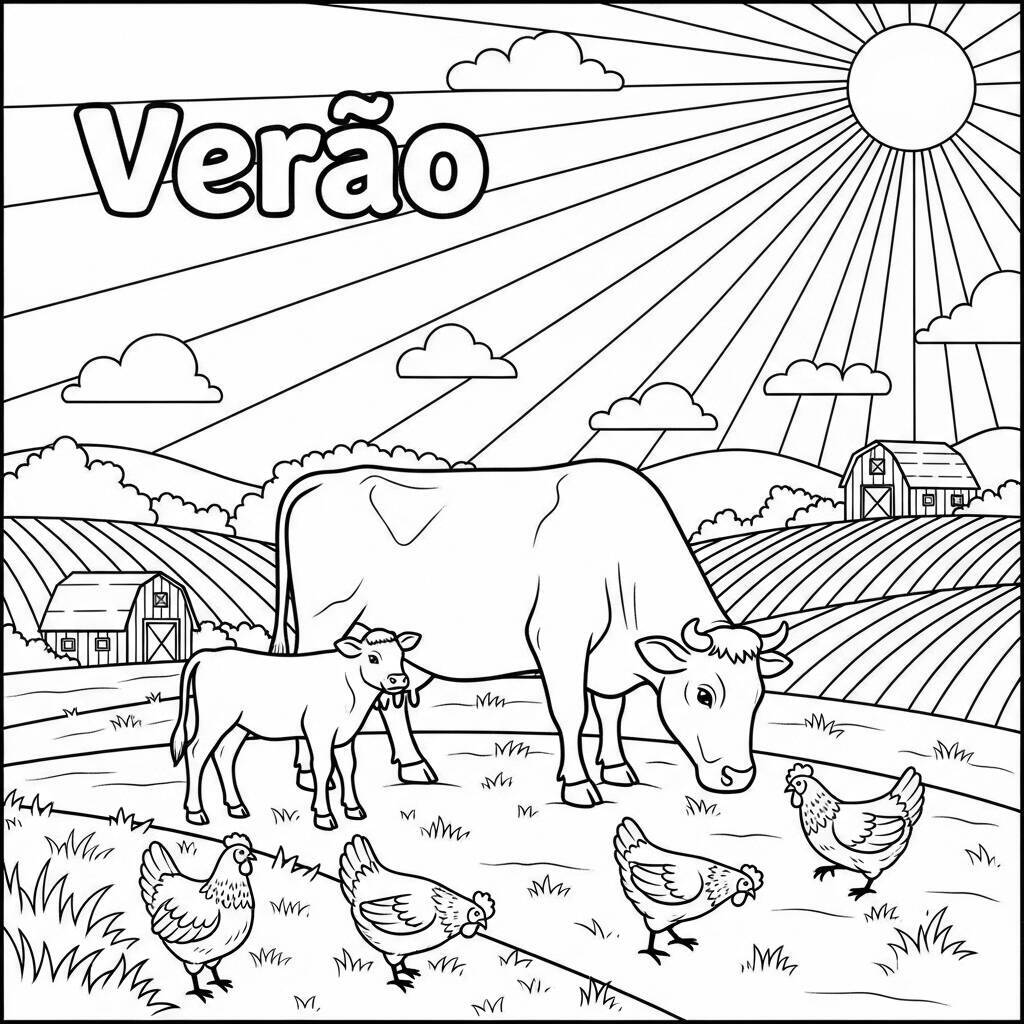 Coloriage Animaux de la ferme en été