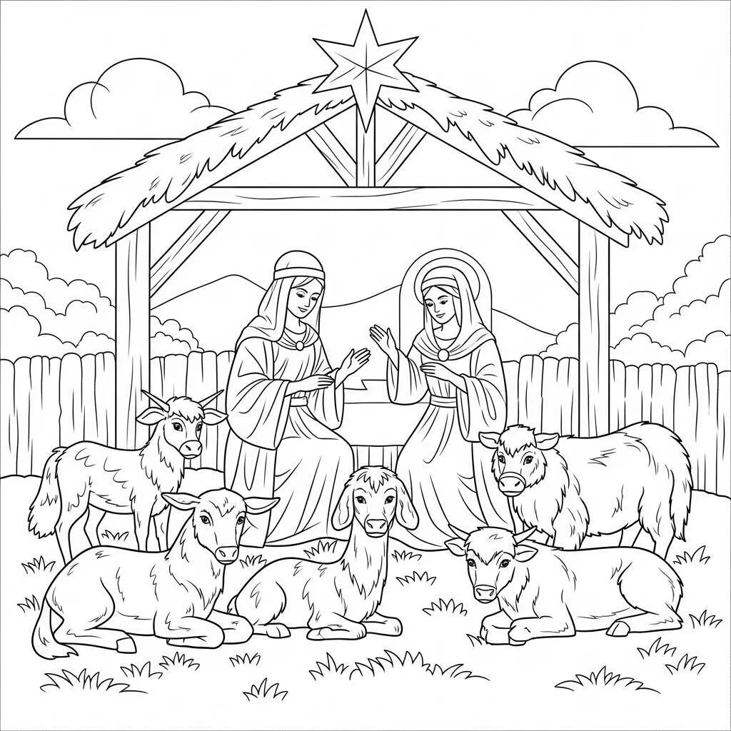 Desenho de Animais do Presépio para Colorir