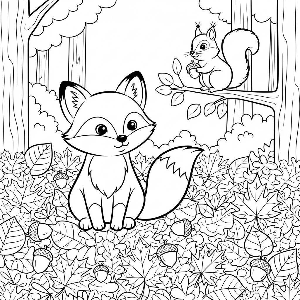 Desenho de Animais no Outono para Colorir