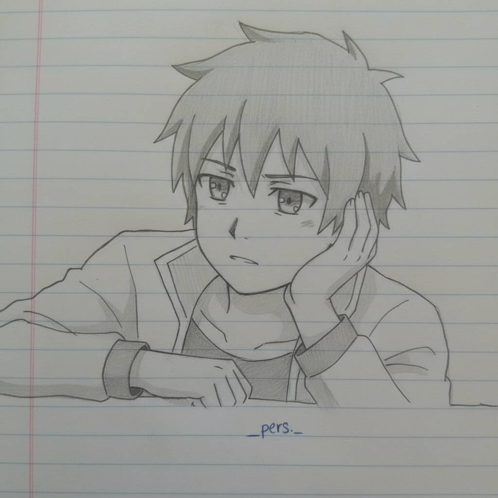 Desenho de Anime para Desenhar de um jovem pensativo