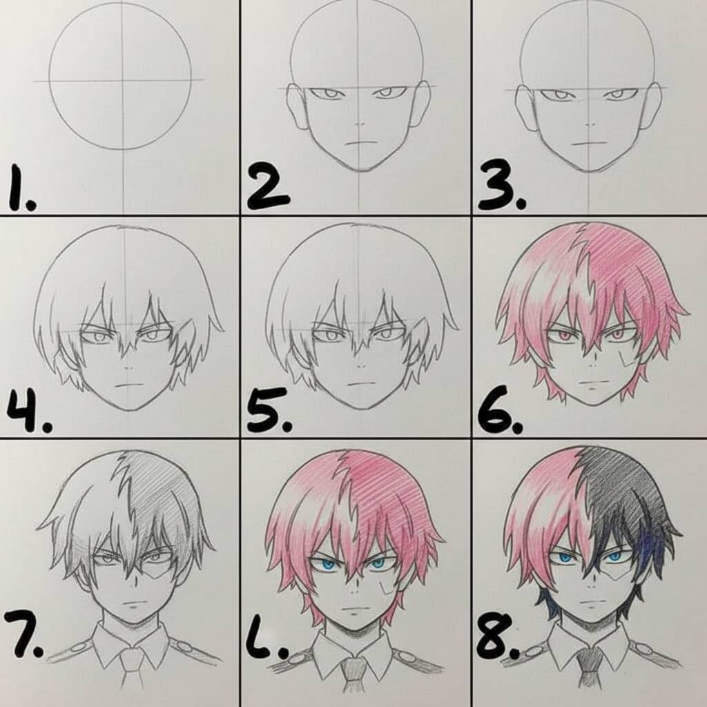 Desenho de Anime para Desenhar de um personagem com cabelo rosa e preto