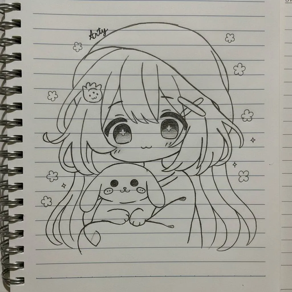 Desenho de Anime para Desenhar de uma Garota com Cachorrinho