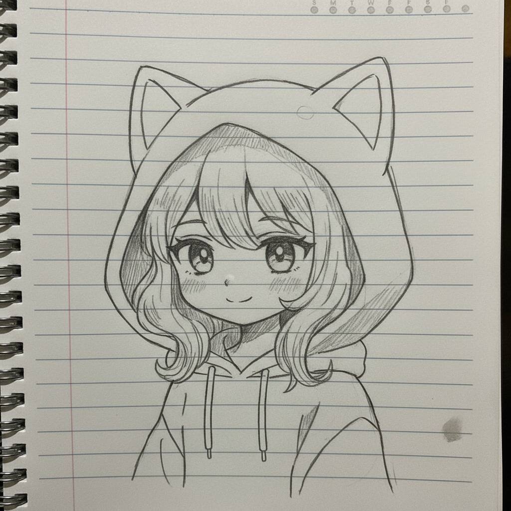 Desenho de Anime para Desenhar de uma Garota com Capuz