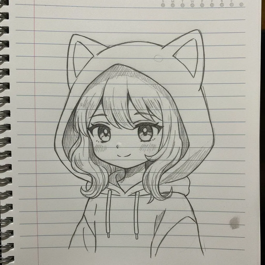 Desenho de Anime para Desenhar de uma Garota com Capuz Dibujo Anime para Dibujar una Niña con Capucha