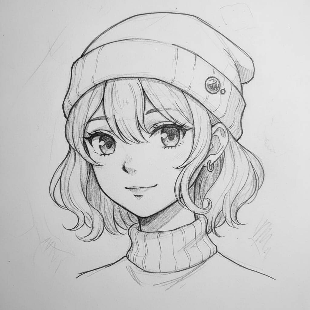 Desenho de Anime para Desenhar de uma garota com cabelo curto