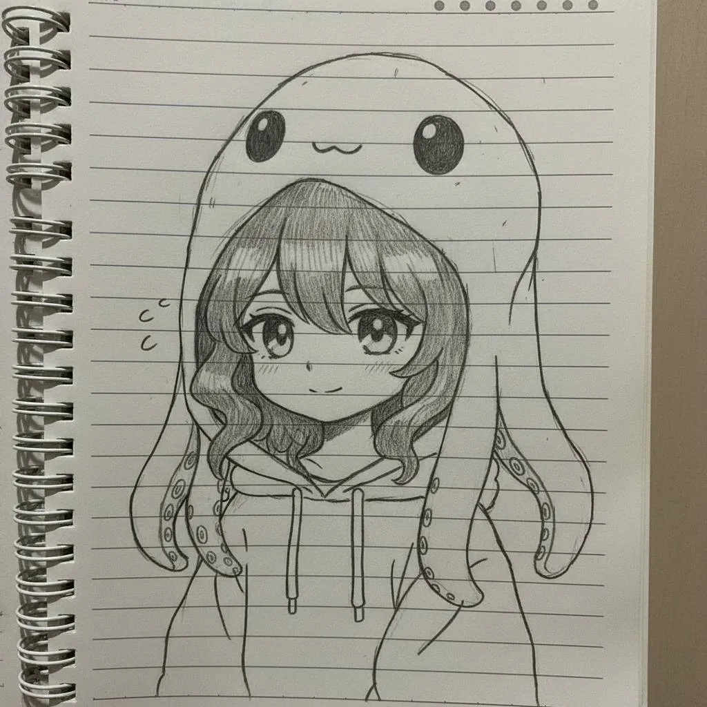 Desenho de Anime para Desenhar de uma garota com capuz