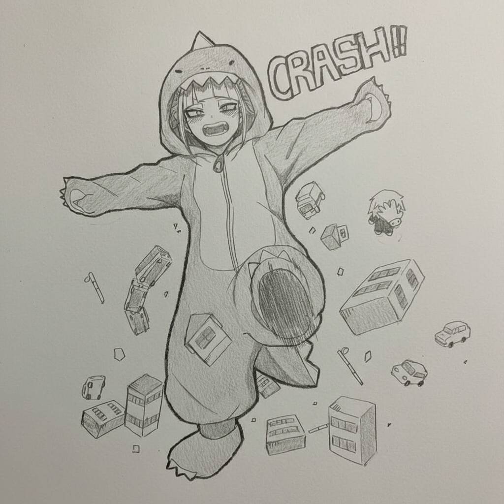Desenho de Anime para Desenhar de uma garota em fantasia de dinossauro
