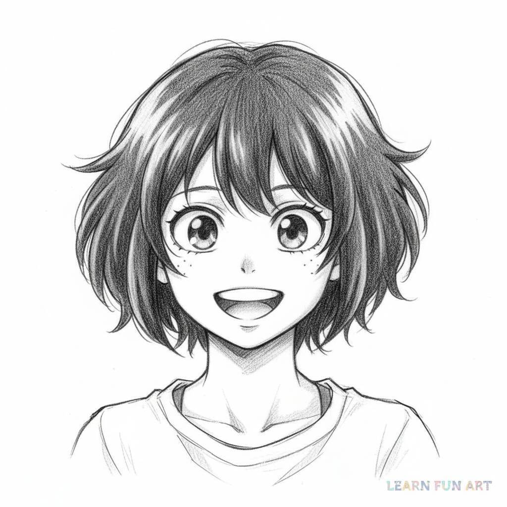 Desenho de Anime para Desenhar de uma garota sorridente