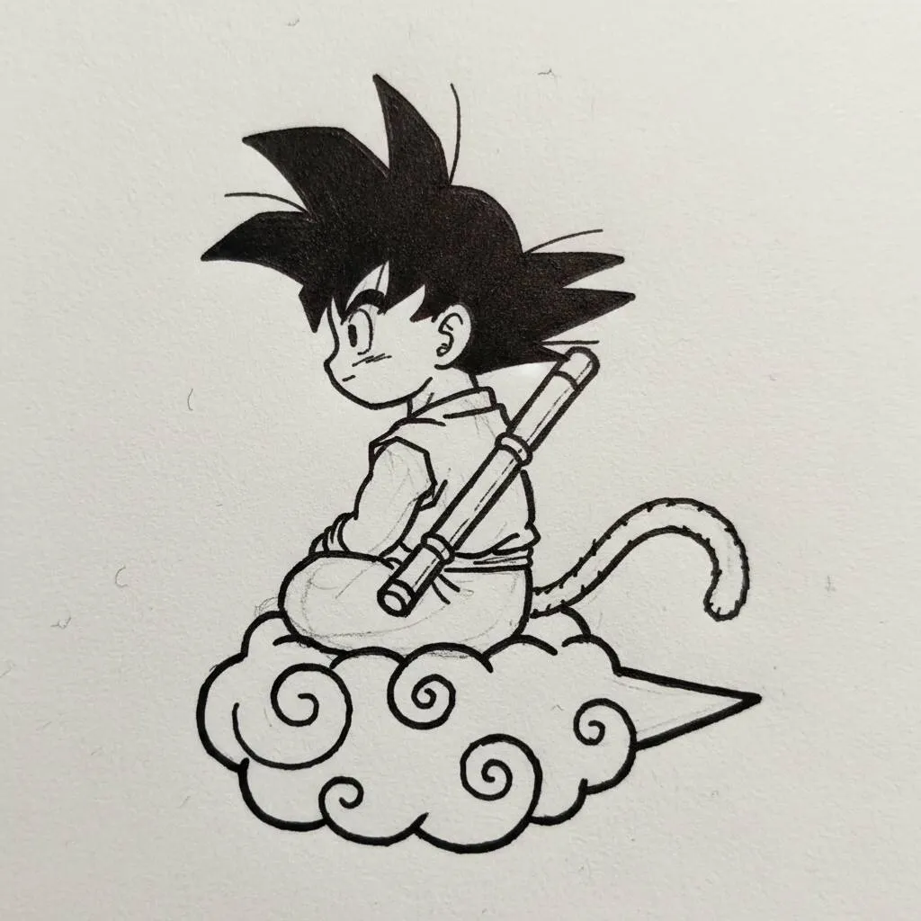 Desenho de Anime para Desenhar do Goku sentado em uma nuvem