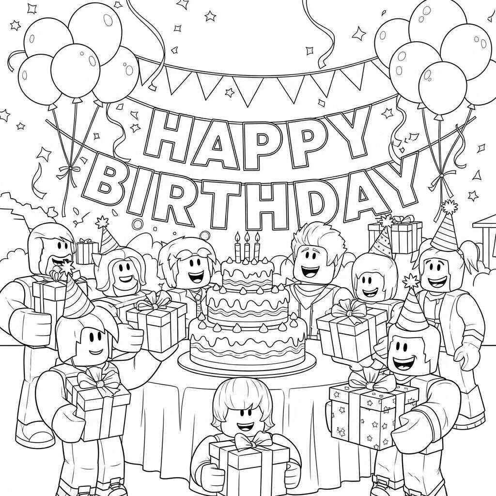 Desenho de Aniversário do Roblox para Colorir