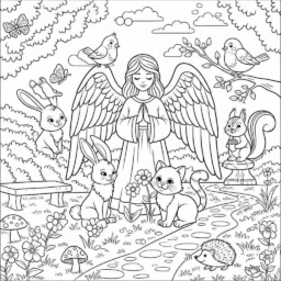 Angel with Animals Coloring Page