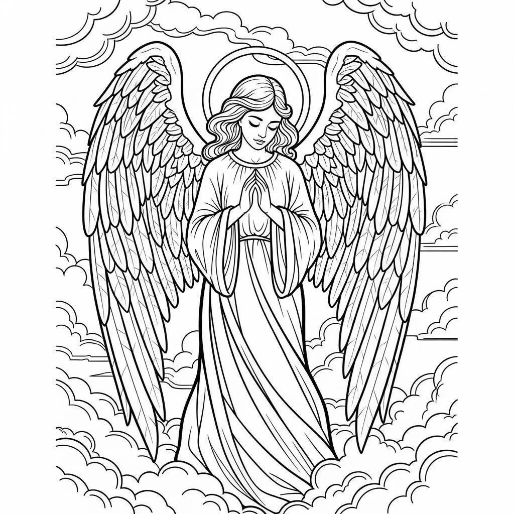 Desenho de Anjo com Asas para Colorir