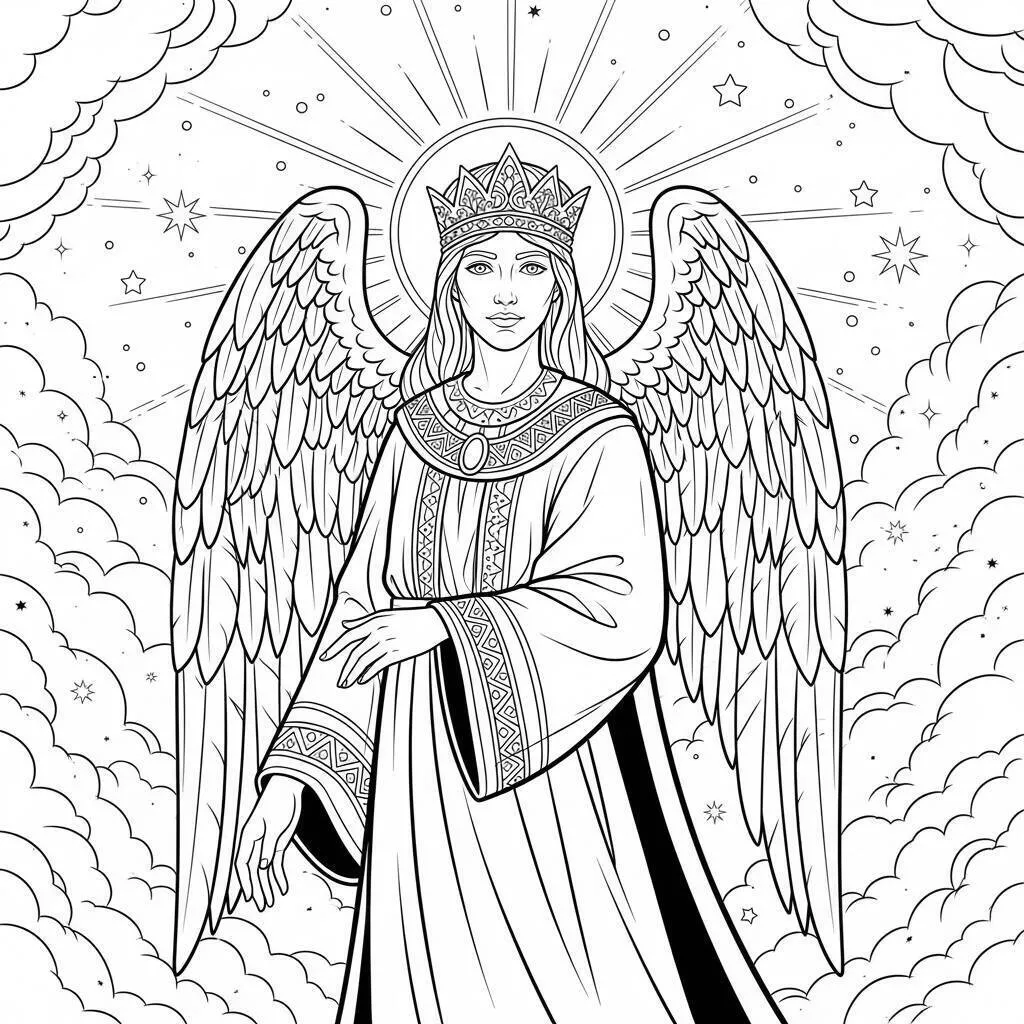 Desenho de Anjo com Coroa para Colorir