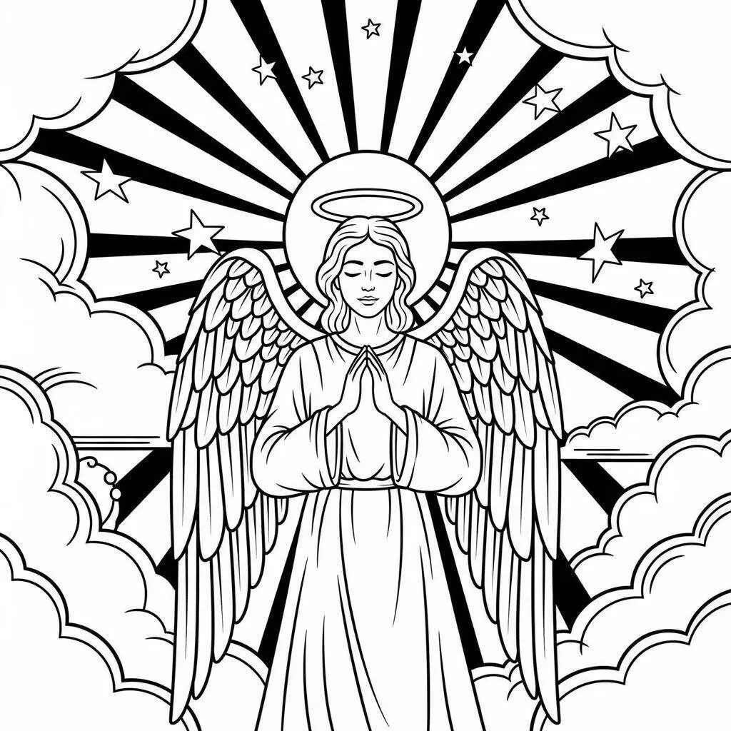 Desenho-de-Anjo-com-Luzes-para-Colorir Angel with Lights Coloring Page