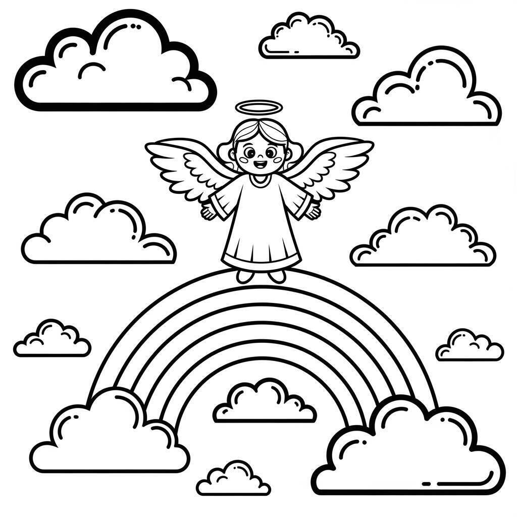 Ausmalbilder Engel und Regenbogen