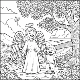 Angel and Child Coloring Page