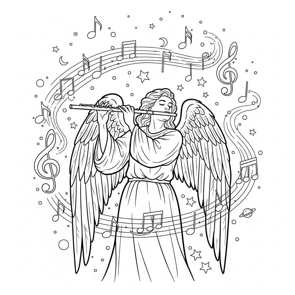 Malvorlage Engel und Musik