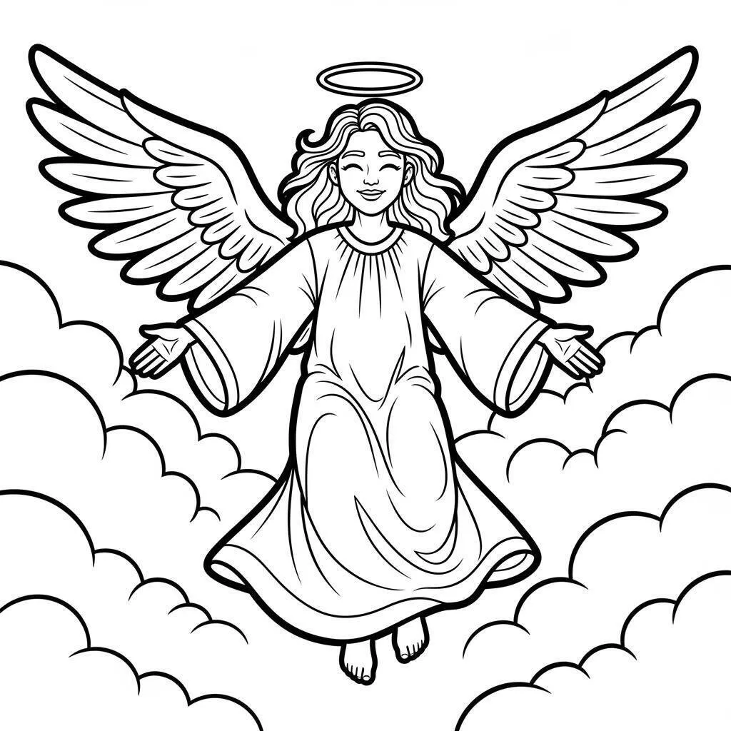 Desenho de Anjo e Nuvens para Colorir