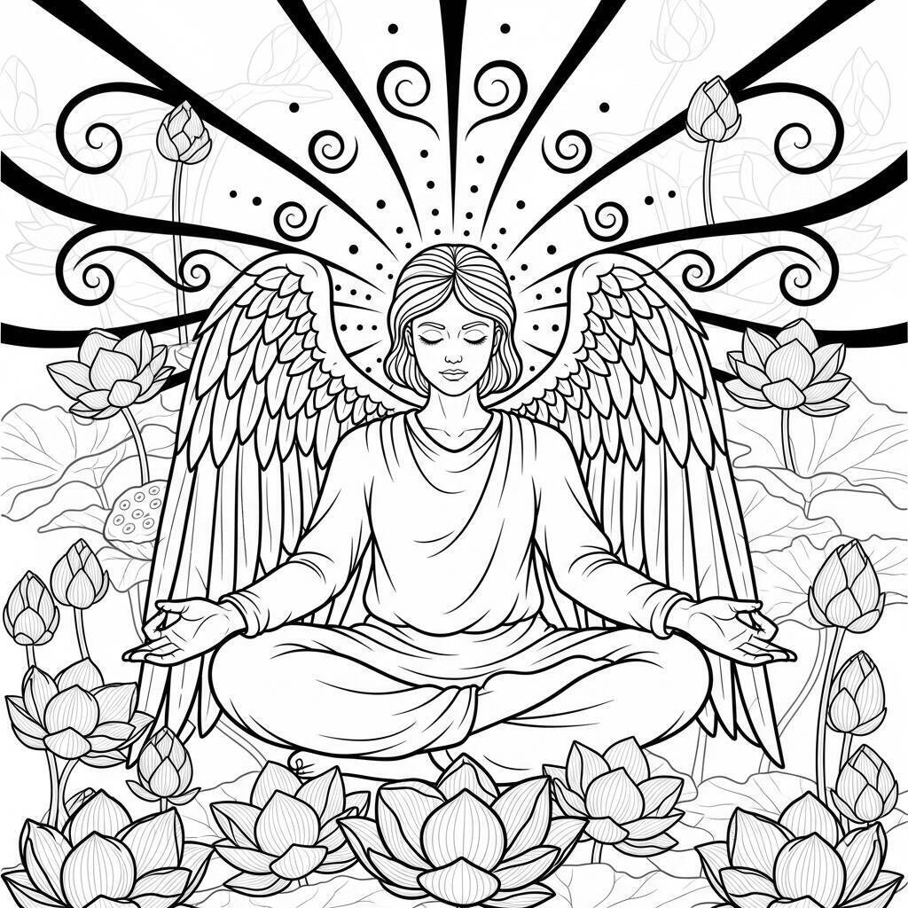 Malvorlage Engel in Meditation
