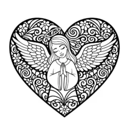 Desenho de Anjo em um Coração para Colorir