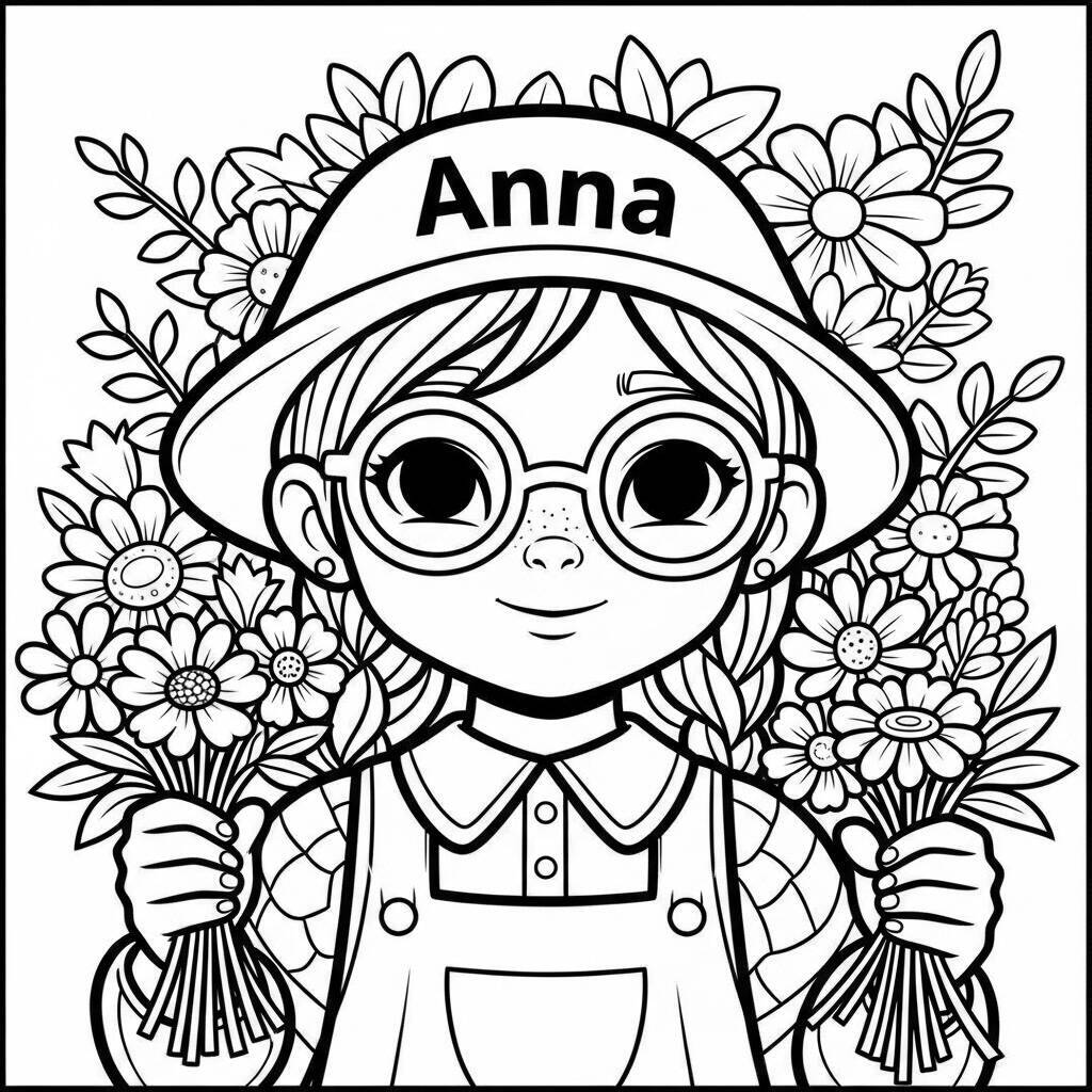 Desenho de Anna com Flores para Colorir