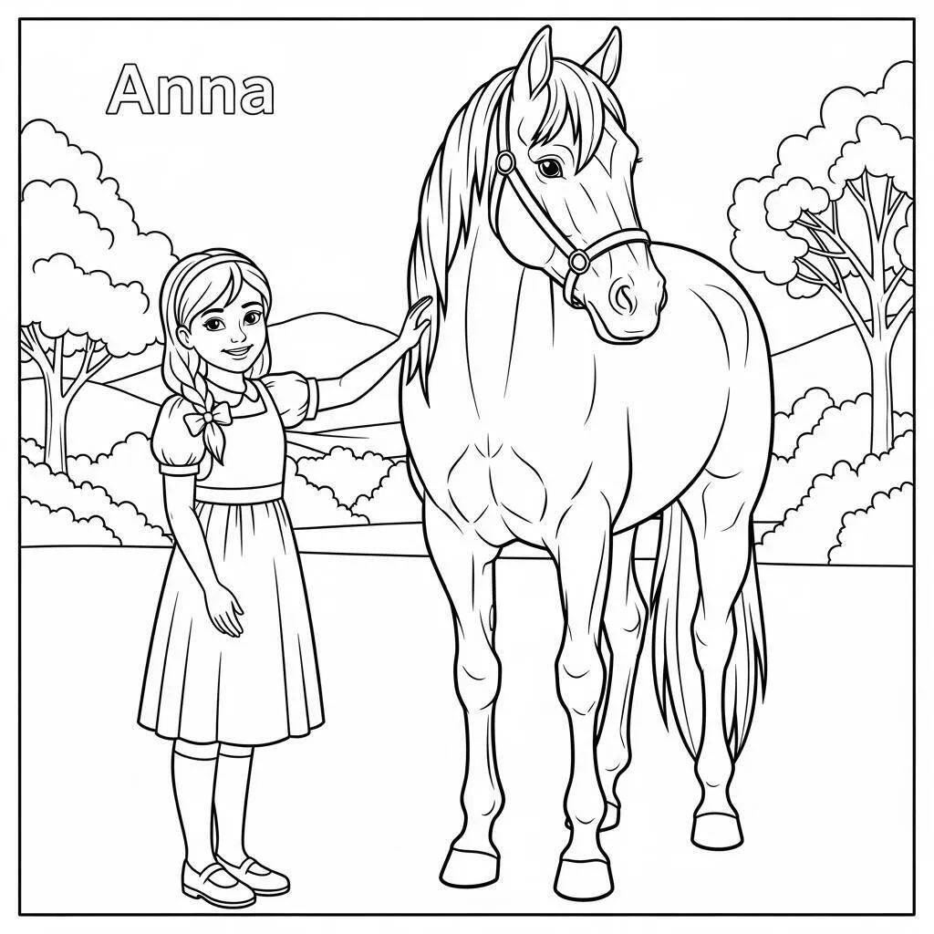 Desenho de Anna com seu Cavalo para Colorir