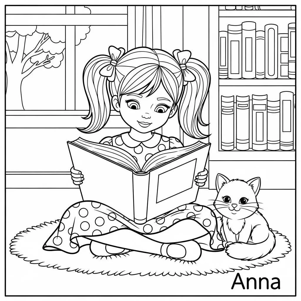 Desenho-de-Anna-com-um-Livro-para-Colorir Desenho de Anna com um Livro para Colorir