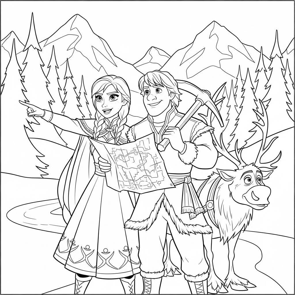 Desenho de Anna e Kristoff em Aventura para Colorir