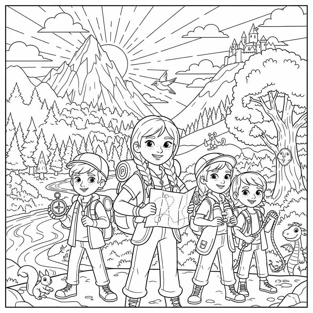 Desenho de Anna e seus Amigos de Aventura para Colorir